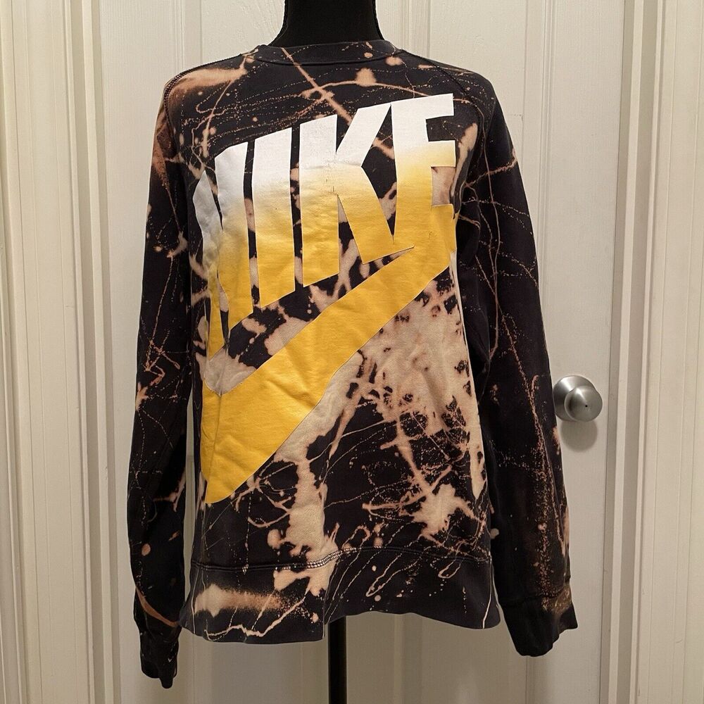 Rare Vintage Bleached Nike Sweatshirt‎ Giant Logo Black w/ Yellow Swoosh Medium